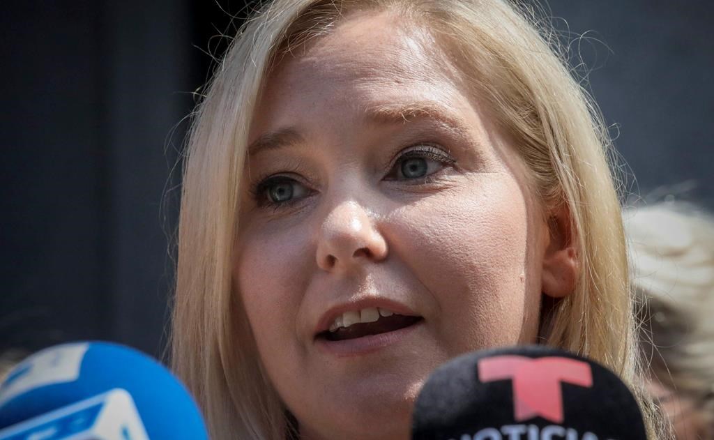 Virginia Roberts Giuffre, a sexual assault victim, speaks during a press conference outside a Manhattan court where sexual victims, on invitation of a judge, addressed a hearing after the accused Jeffrey Epstein killed himself before facing sex trafficking charges, Tuesday Aug. 27, 2019, in New York.