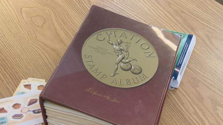 One of Janice Newman’s stamp albums.