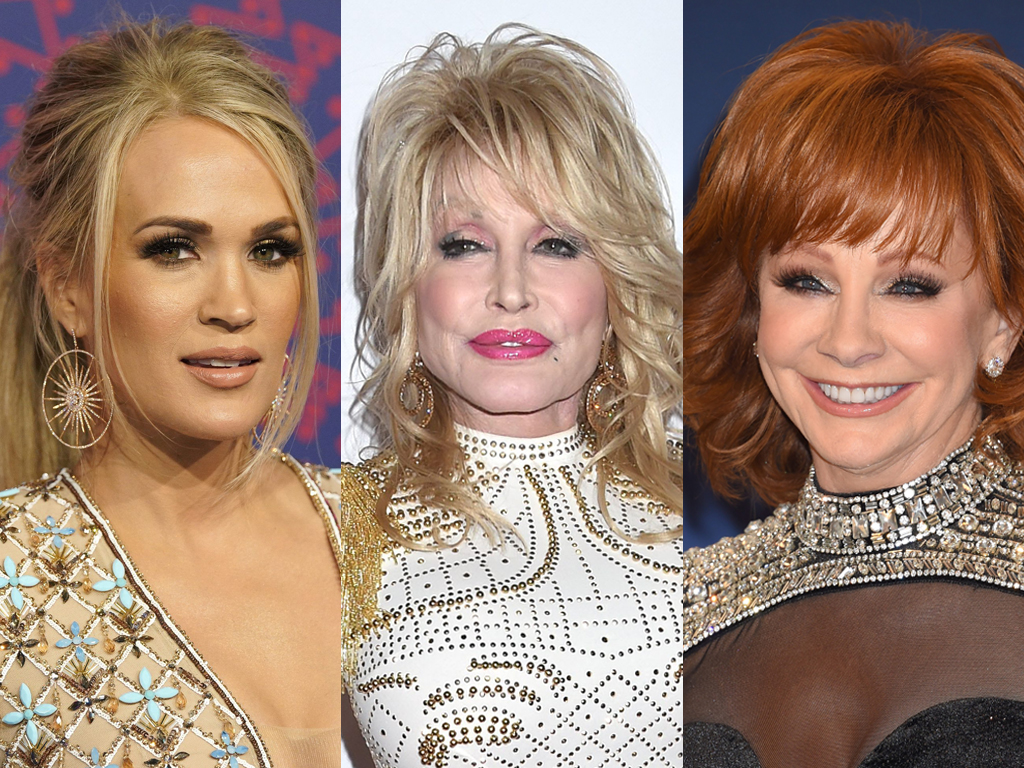 (L-R) Carrie Underwood, Dolly Parton and Reba McEntire. These three country superstars are set to host the 2019 CMA Awards this November.