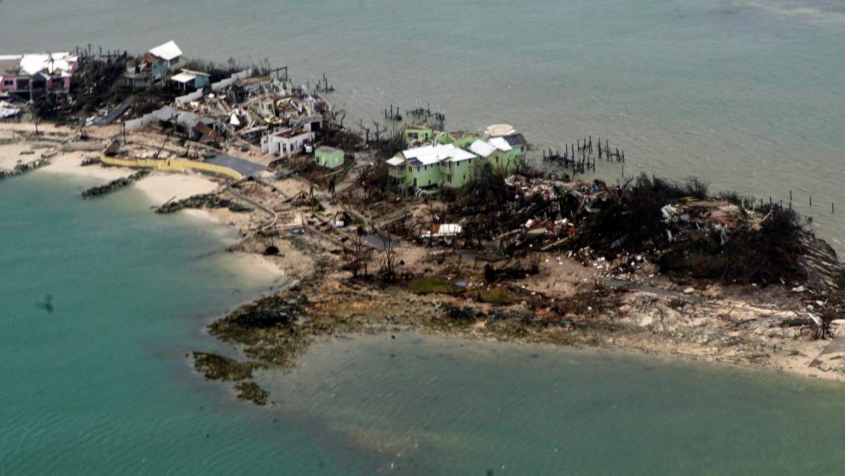 An aerial view of damaged houses seen from a U.S. Coast Guard aircraft in the aftermath of hurricane Dorian, in Bahamas, September 3, 2019. (Adam Stanton/U.S. Coast Guard Atlantic Area)