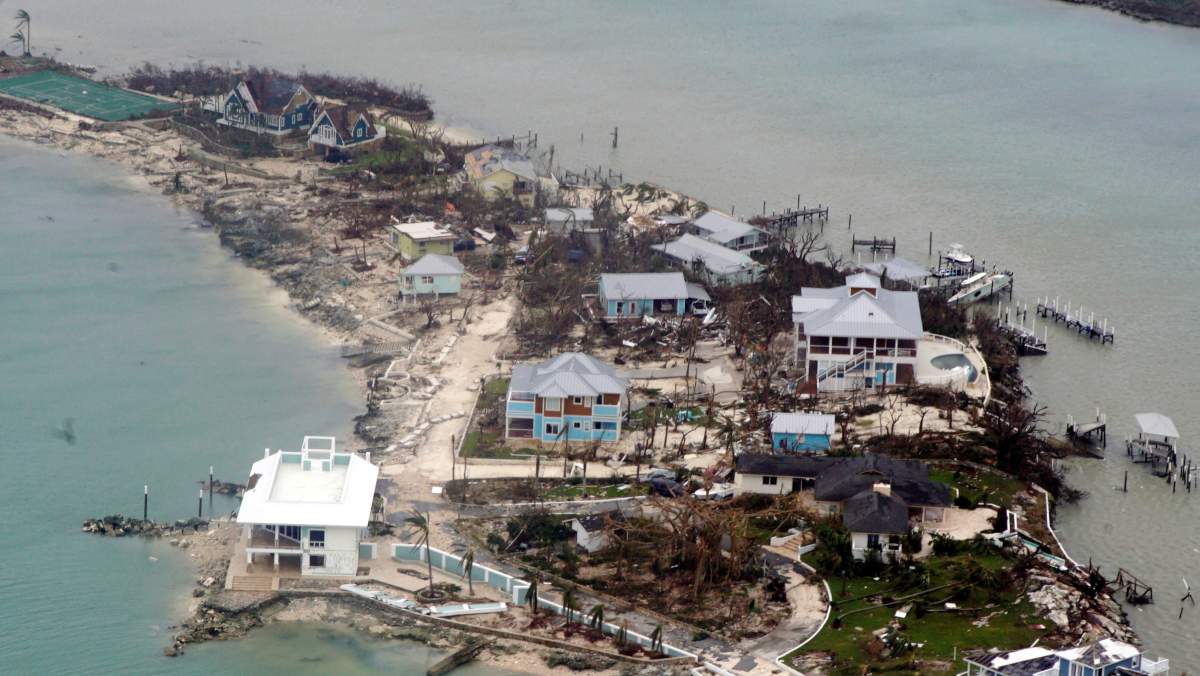 An aerial view of damaged houses seen from a U.S. Coast Guard aircraft in the aftermath of Hurricane Dorian, in Bahamas September 3, 2019. Picture taken September 3, 2019.