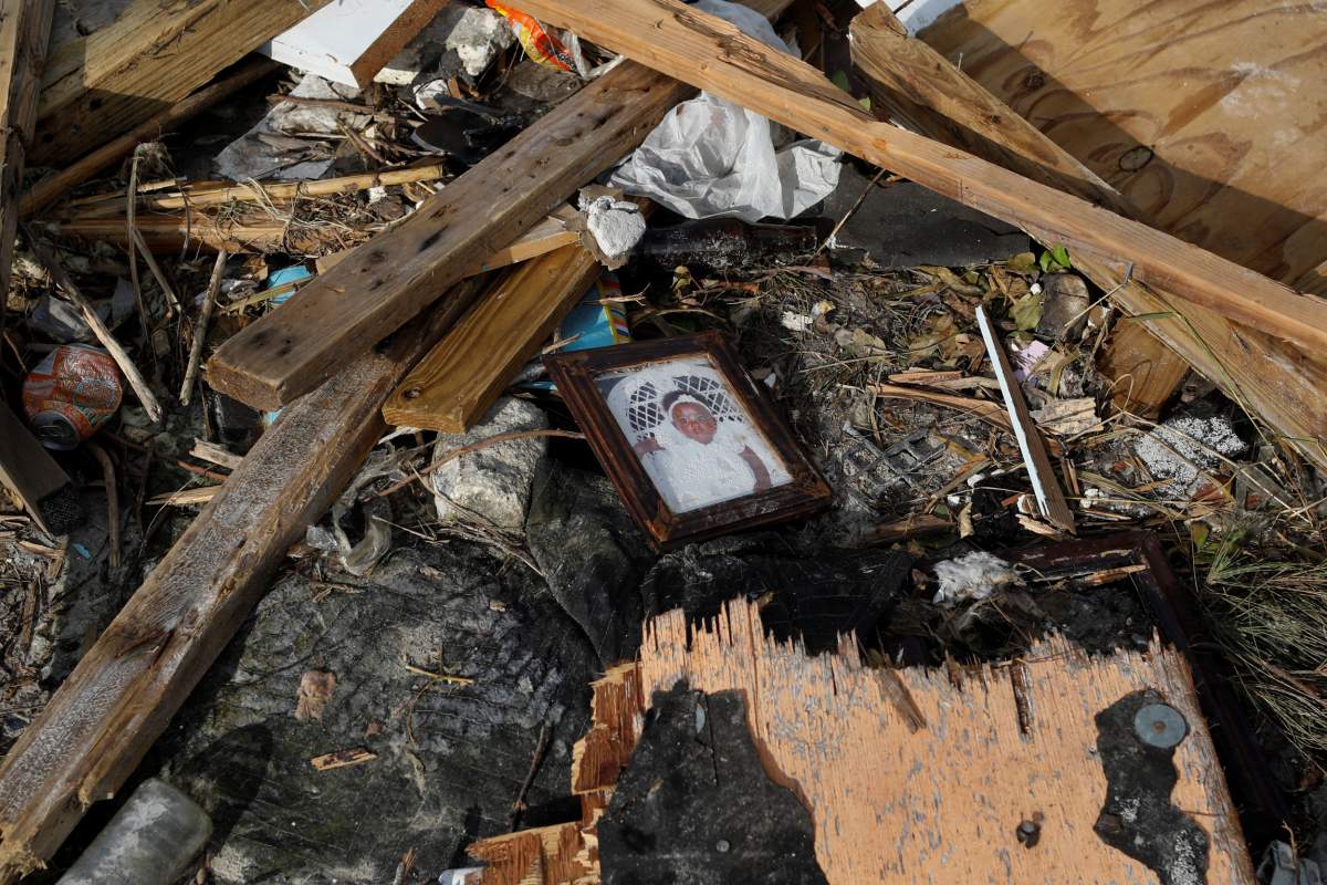 A portrait is seen at the Mudd neighborhood, devastated after hurricane Dorian hit the Abaco Islands in Marsh Harbour, Bahamas. (Reuters)