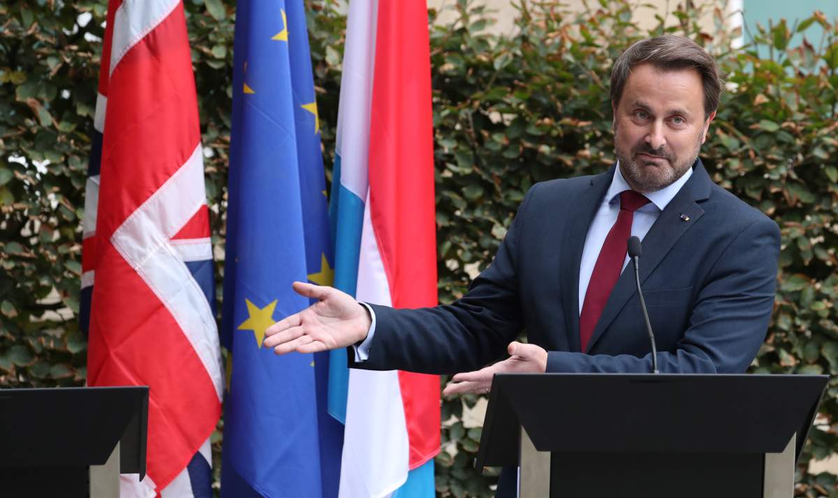 Luxembourg’s Prime Minister Xavier Bettel gestures at a news conference after his meeting with British Prime Minister Boris Johnson in Luxembourg, September 16, 2019. (REUTERS/Yves Herman)