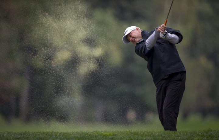 Wes Short Jr., of Austin, TX, hits from a sand trap on the seventh fairway during the PGA Tour Champion’s Shaw Charity Classic golf event in Calgary, Sunday, Sept. 1, 2019.