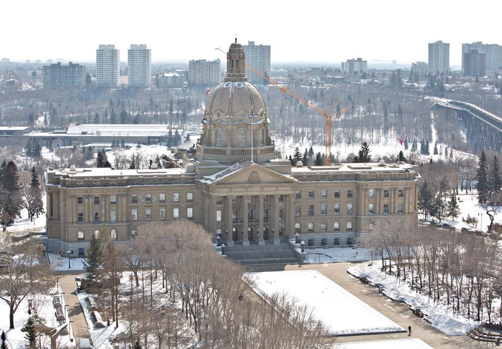 The view of the Alberta Legislature from the premier's penthouse apartment is seen in Edmonton on Friday, March 28, 2014. THE CANADIAN PRESS/Jason Franson.
