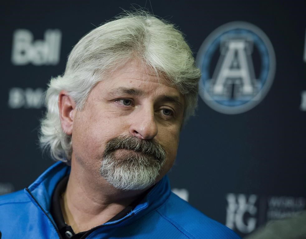 Toronto Argonauts' general manager Jim Popp speaks to media at the Argo practice facility in Toronto, on Wednesday, November 29, 2017.
