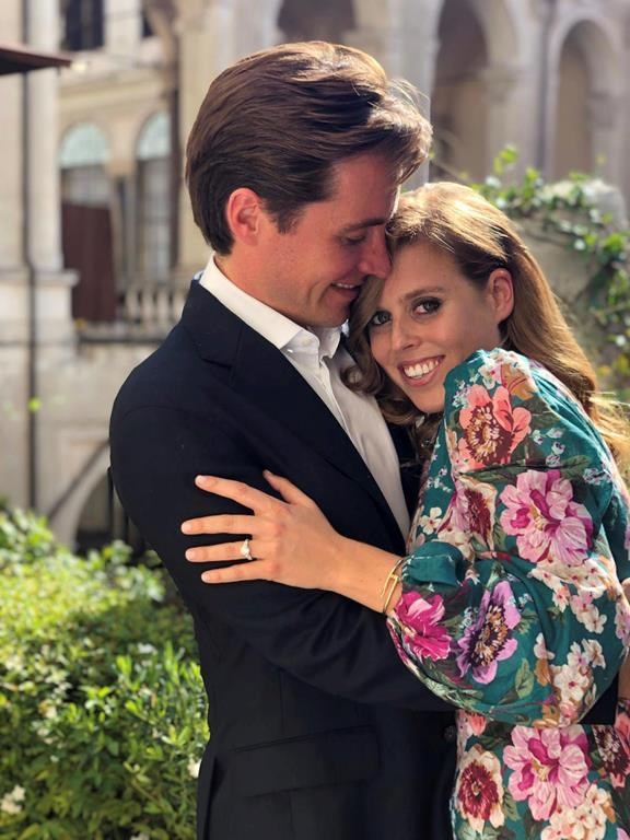This undated photo released by Buckingham Palace shows Britain’s Princess Beatrice and Edoardo Mapelli Mozzi, in Italy. (Princess Eugenie/Buckingham Palace via AP)