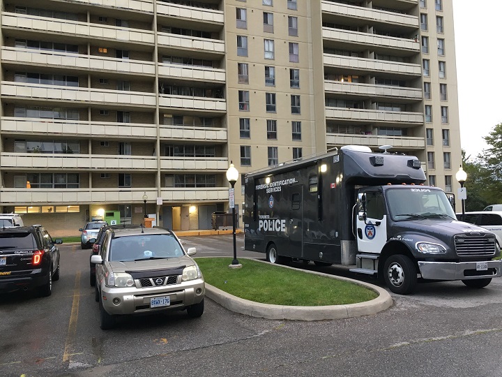 Police on scene investigating the homicide in Scarborough.