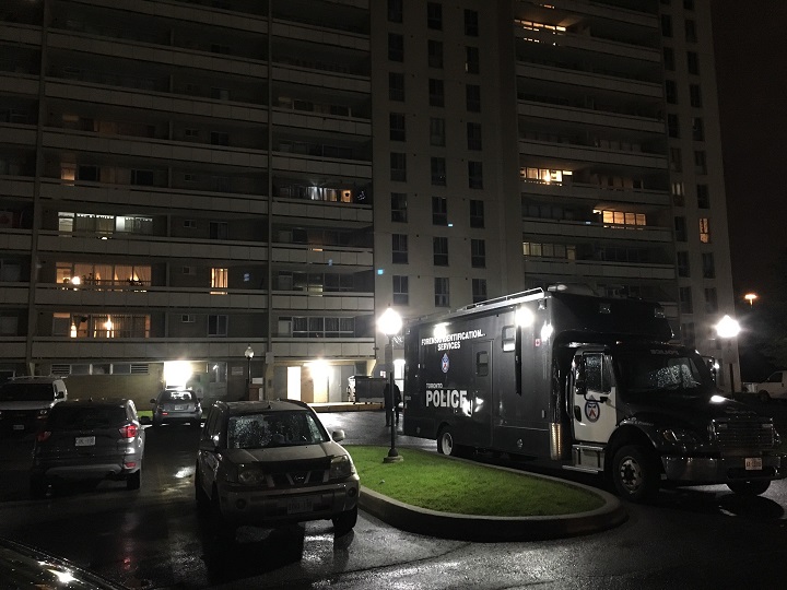 A photo from the scene, where homicide detectives are investigating a man’s death in Scarborough.
