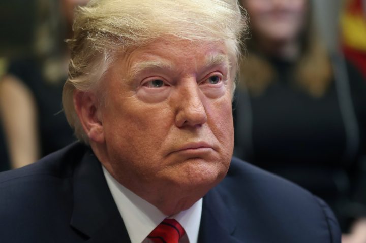U.S. President Donald Trump holds a congratulatory phone call for the first all-female space walk outside of the International Space Station with astronauts Christina Koch and Jessica Meir at the White House in Washington, D.C., U.S. Oct. 18, 2019. 