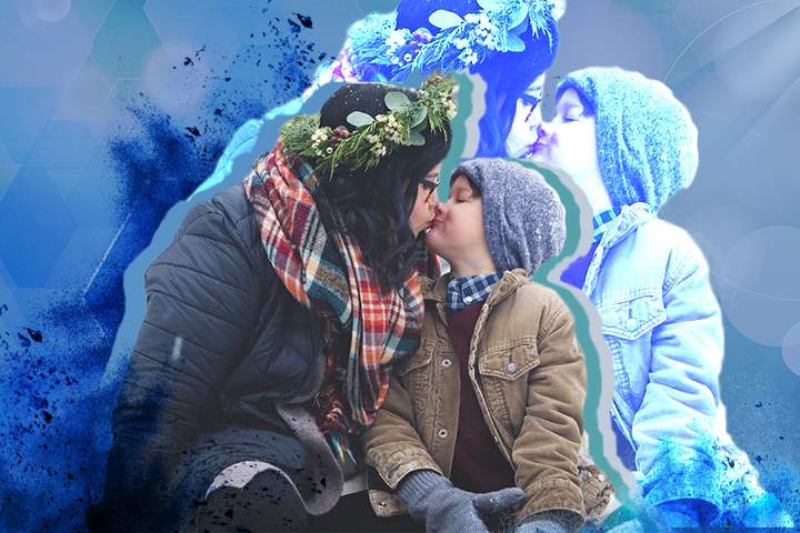 Mary Yusep and her son. Photo: Mimi Siffledeen. Art by Laura Whelan