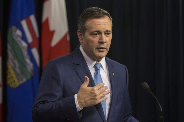 Premier Jason Kenney speaks to the media in Edmonton, Alberta, on Tuesday Oct. 22, 2019. 