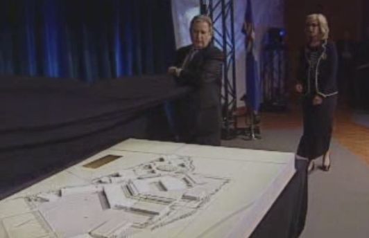 Ralph Klein unveiling the planned NAIT campus in south Edmonton that was supposed to be named after him.