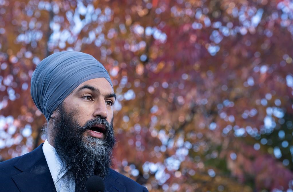 NDP Leader Jagmeet Singh responds to questions during a news conference in Ottawa, on Thursday, October 10, 2019.