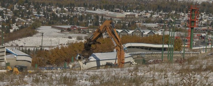 Parts of the track at Calgary’s WinSport started to be demolished on Wednesday, Oct. 9, 2019.