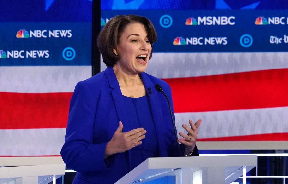 Democratic presidential candidate Senator Amy Klobuchar speaks during the U.S. Democratic presidential candidates debate at the Tyler Perry Studios in Atlanta, Georgia, U.S. November 20, 2019.