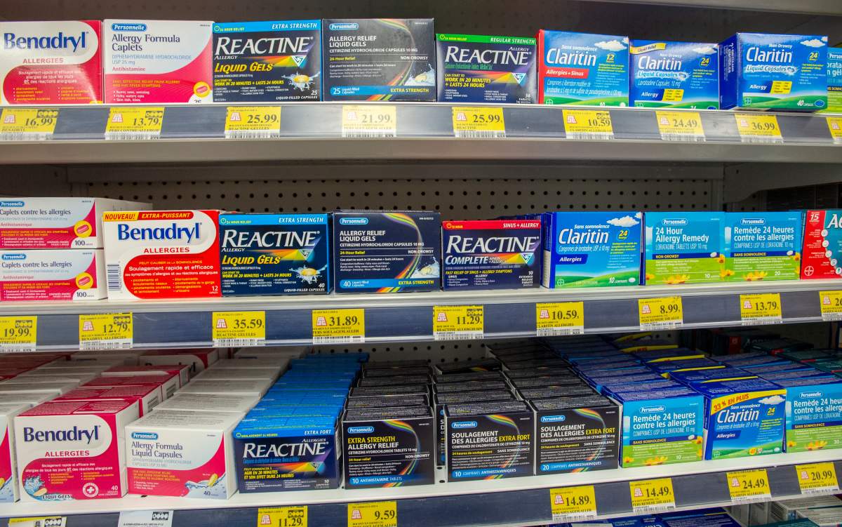 Antihistamines are seen at a pharmacy in Montreal, Monday, Nov. 11, 2019.