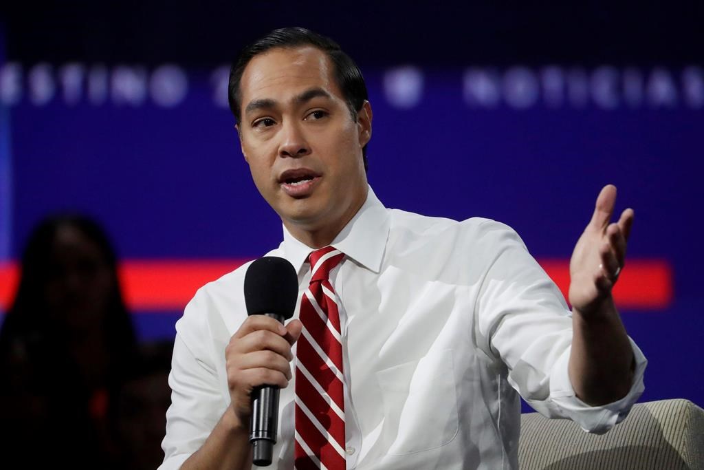 Democratic presidential candidate former U.S. Secretary of Housing and Urban Development Julian Castro speaks during a presidential forum at the California Democratic Party’s convention Saturday, Nov. 16, 2019, in Long Beach, Calif. (AP Photo/Chris Carlson)