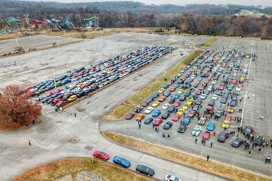 Cars line up for Alec Ingram’s funeral procession in Washington, Missouri, on Nov. 17, 2019.