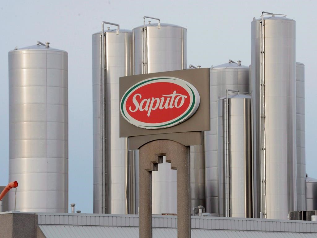 A sign at a Montreal Saputo plant is shown on Jan.13, 2014.