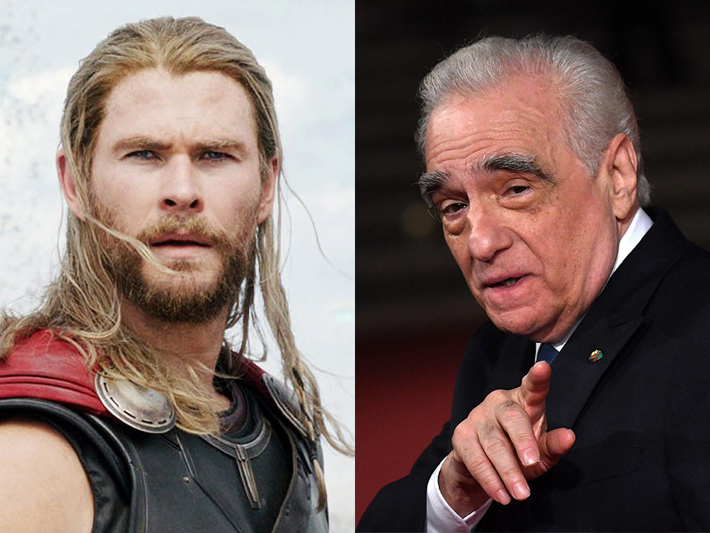 (L-R) Chris Hemsworth as Thor and Martin Scorsese.