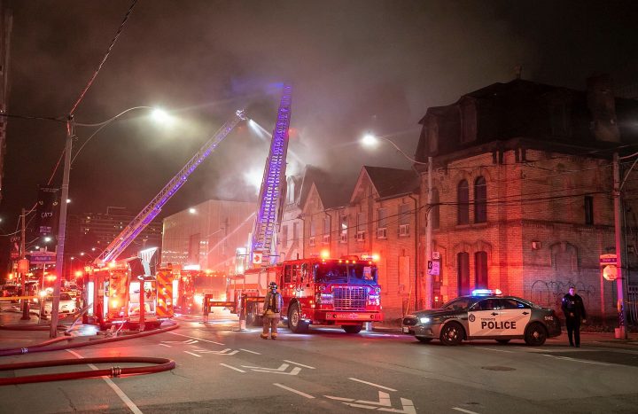 Emergency crews at the scene of the fire early Saturday.