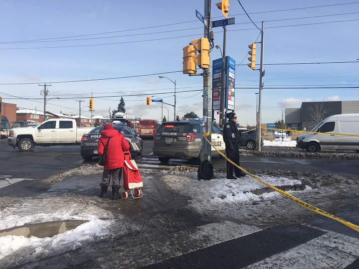 A photo from the scene at Keele Street and Lawrence Avenue West.