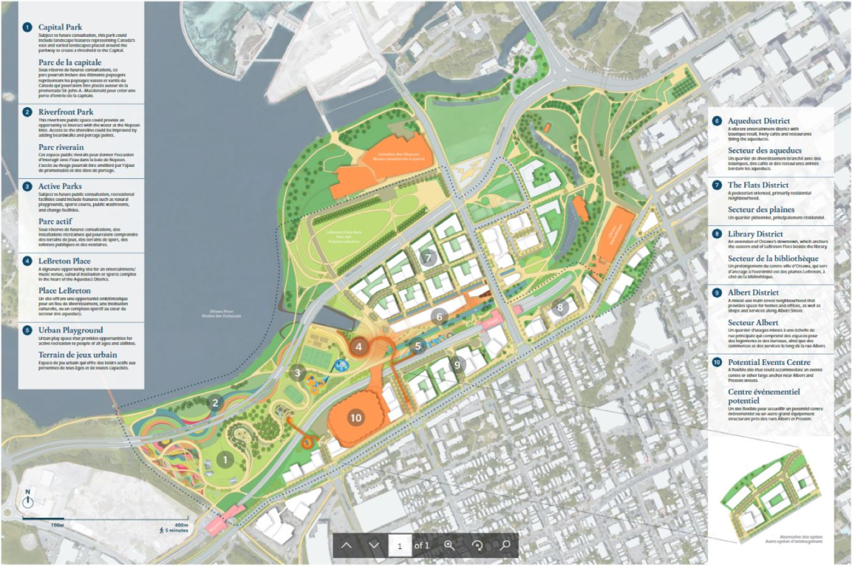 The National Capital Commission’s draft master concept plan for LeBreton Flats, released on Thursday, Nov. 21, 2019.