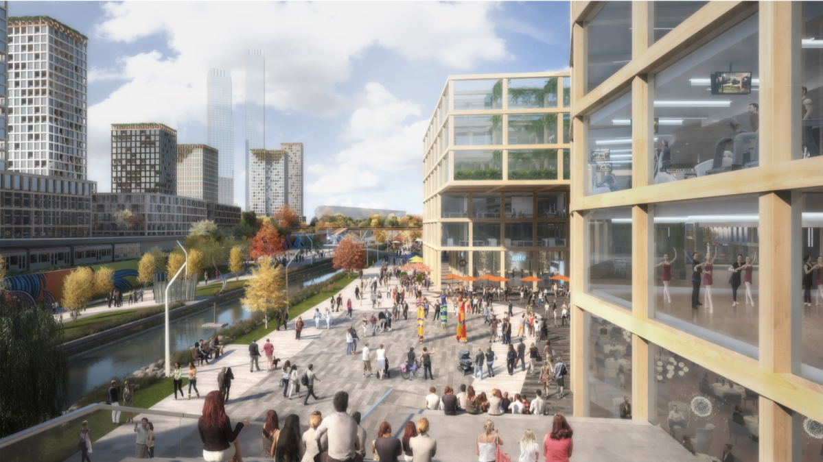 A rendering of the National Capital Commission's renewed vision for LeBreton Flats, a long-empty 24-hectare parcel of land just west of Parliament Hill in Ottawa.