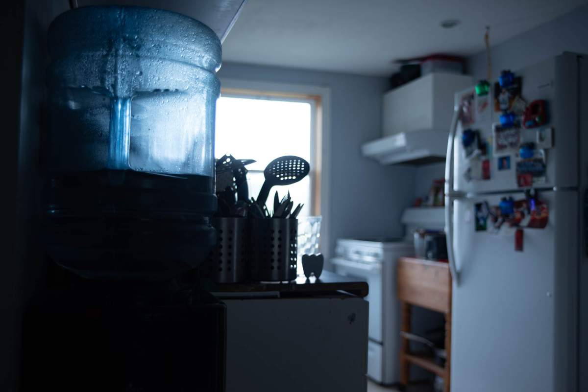 A huge bottle is the main source of water in Jennifer George’s Kitchen in Oneida Nation.