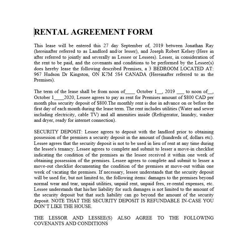 Fake rental agreement  