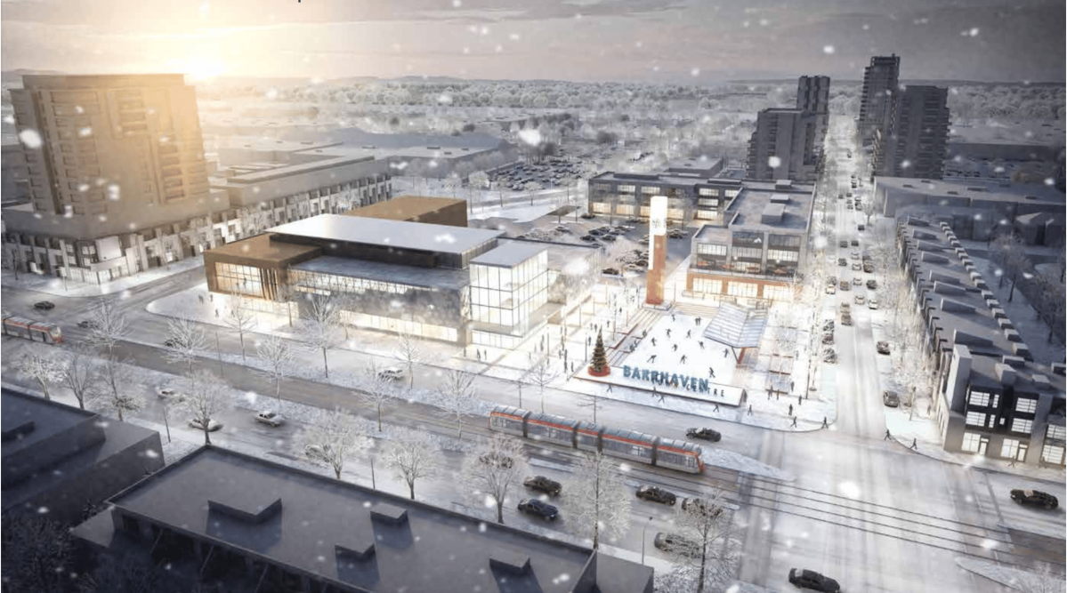 A rendering of what a proposed civic complex in Barrhaven’s future downtown core might look like in the winter time. Ottawa’s planning committee endorsed a new blueprint to guide the growth and development of Barrhaven’s town centre on Thursday, Nov. 28, 2019.