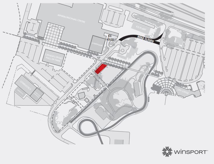 The location of the WinSport Festival Tent is shown in red.