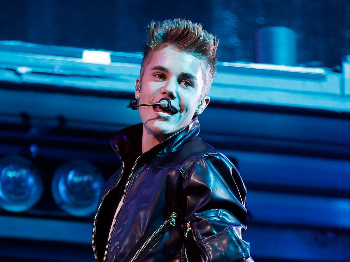 In this Sept. 30, 2012 file photo, Justin Bieber performs at the MGM Grand Garden Arena in Las Vegas, Nev.