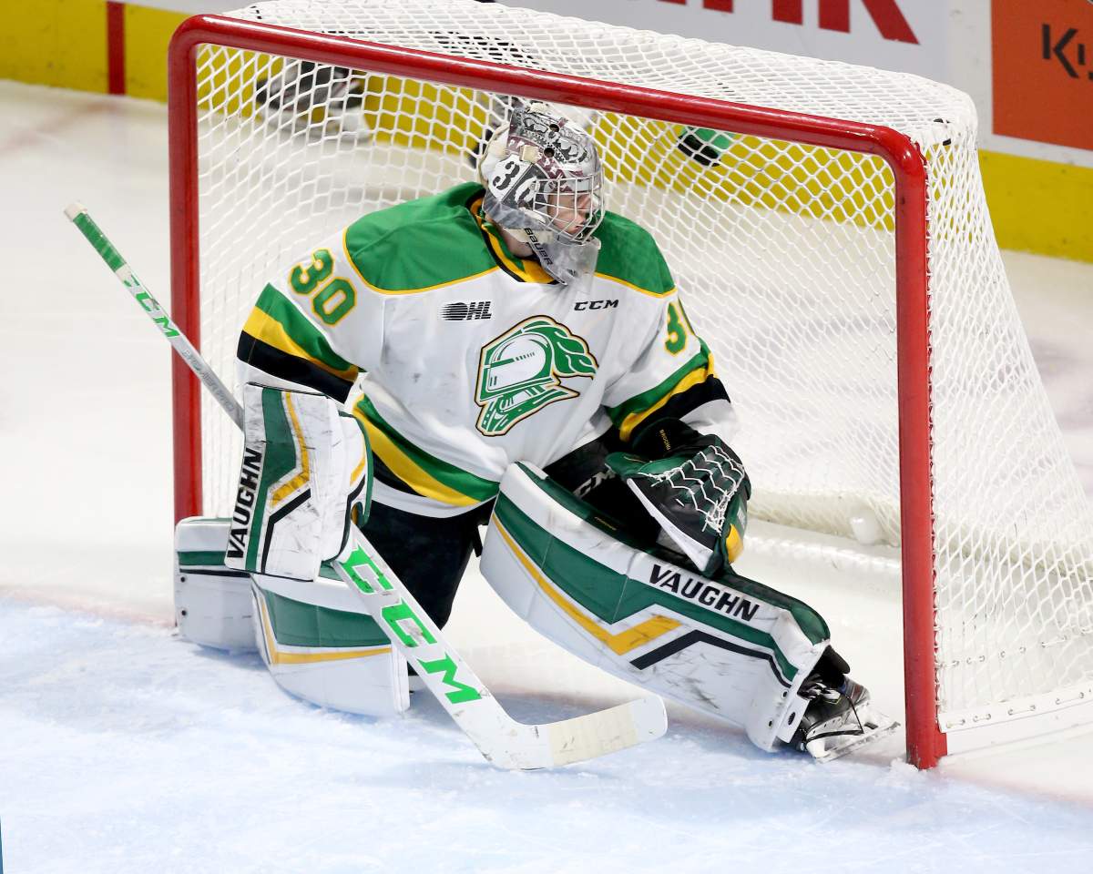 Brett Brochu of the London Knights. Photo by Luke Durda/OHL Images.
