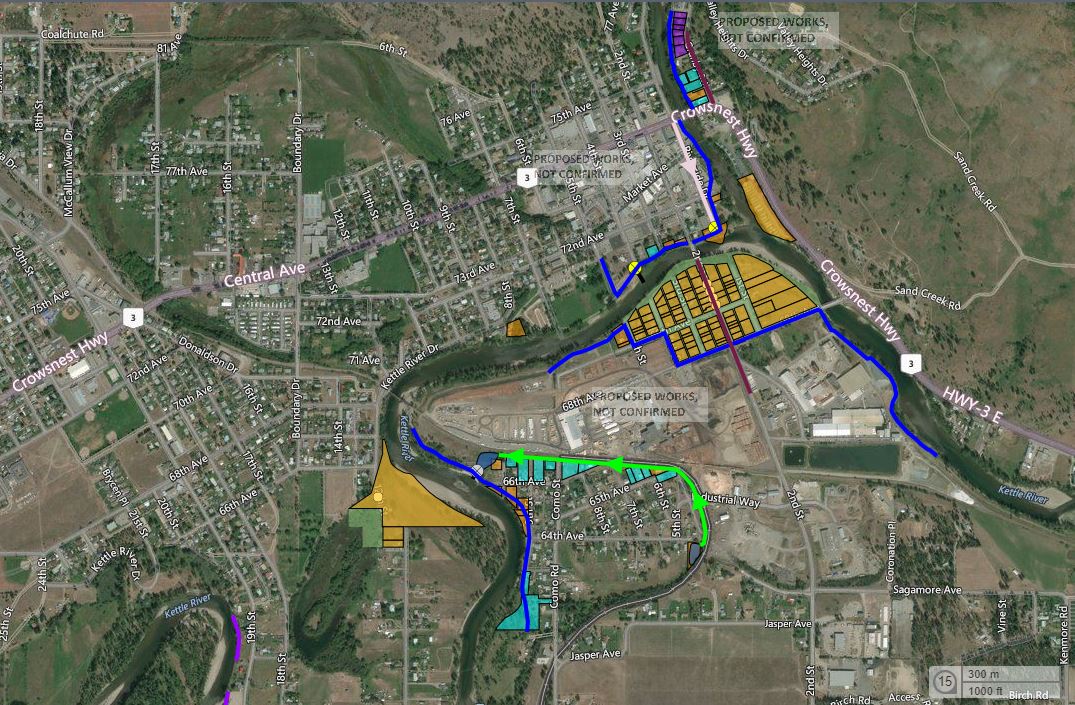 The properties shaded in yellow along the Kettle River will be bought out by the government and returned to a wetland.