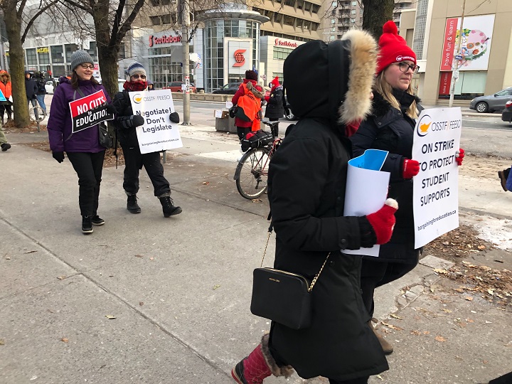 OSSTF members picket outside TDSB head office on Yonge Street for a second one-day strike.