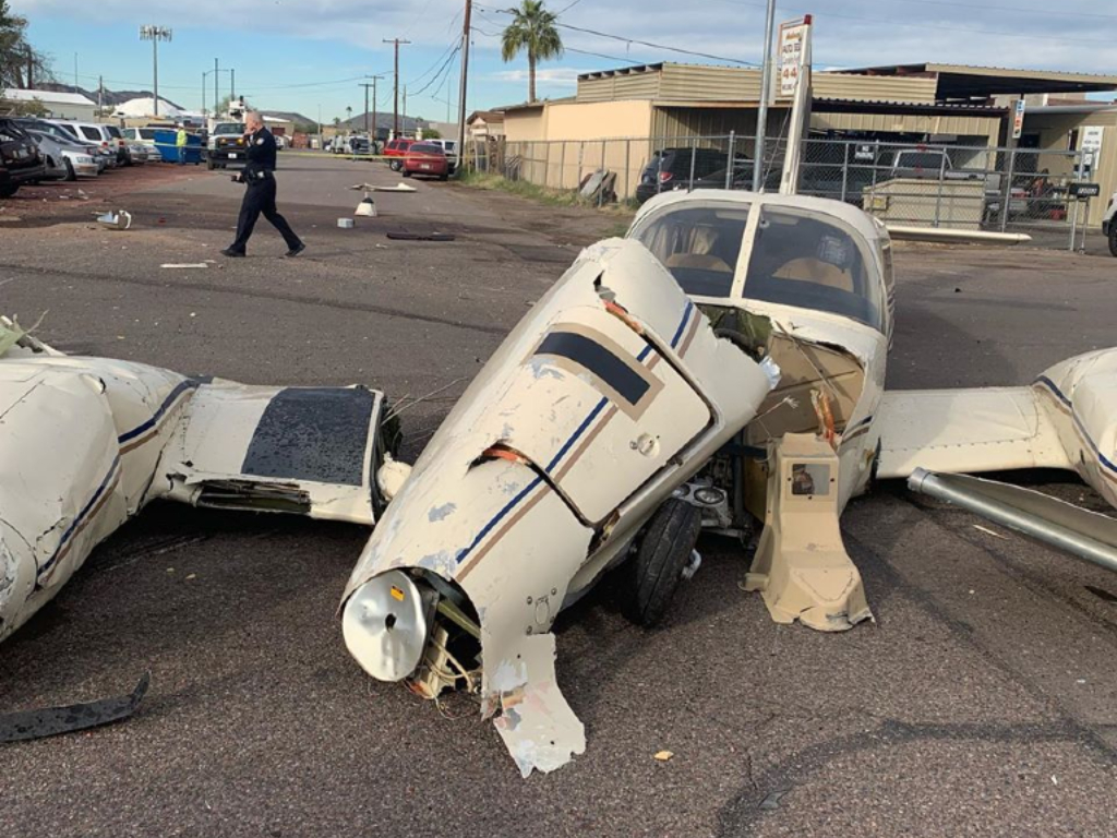Both the pilot, 48, and passenger, 42, were unharmed in the crash.