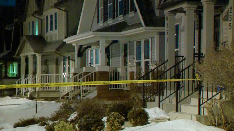 Calgary police investigate a shooting in the 200 block of Elgin Meadows Gardens on Friday, Dec. 6, 2019.