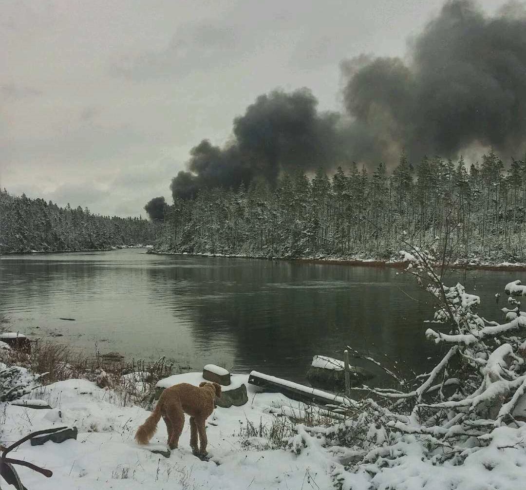 Smoke rises from Abriel Fisheries on Wed. Dec. 18, 2019, as seen from the home of Myrna Fahie and Duncan Scott.