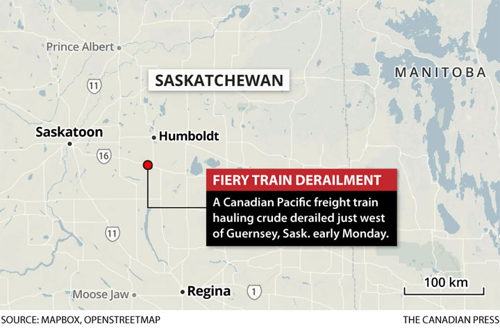 CP Rail train hauling crude oil derails east of Saskatoon
