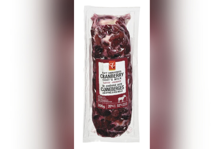 A picture of President's Choice Cranberry Goat's Milk Cheese that has been recalled over pieces of plastic in the product.