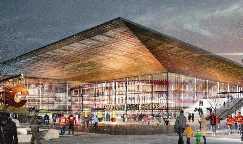 An artist's rendering of a new arena in Calgary.