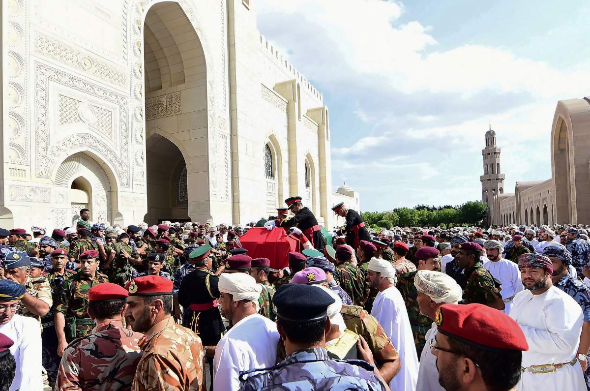 Mourners carry the coffin of late Sultan Qaboos bin Said during the funeral in Muscat, Oman January 11, 2020.