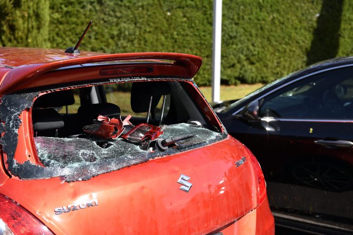 Damaged cars are seen parked outside Old Parliament House after a hailstorm hit Canberra, Australia, Jan. 20, 2020.