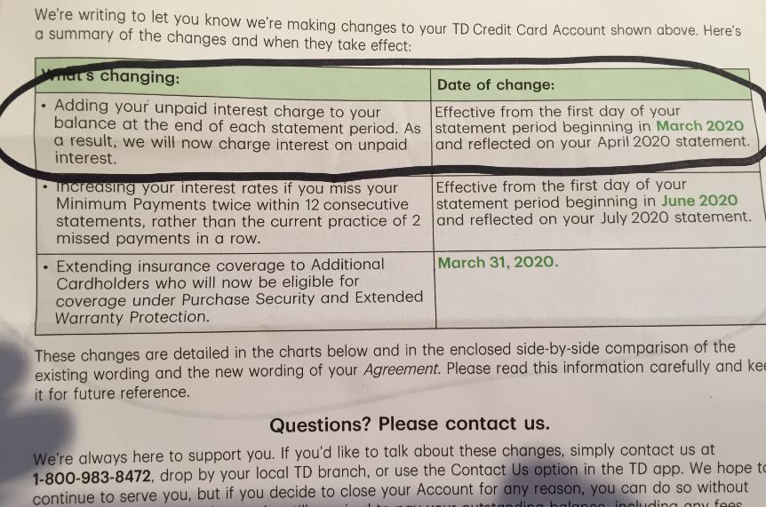 TD to start charging compound interest on all personal credit cards - image