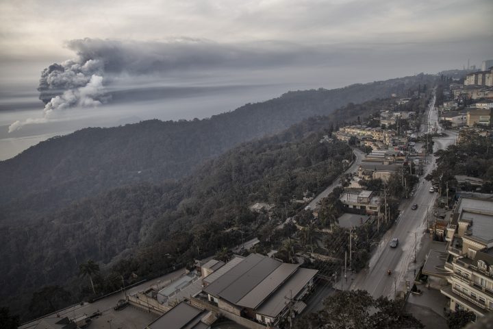 Volcanic ash covers roads and rooftops as Taal Volcano erupts on Jan. 13, 2020 in Tagaytay city, Cavite province, Philippines.