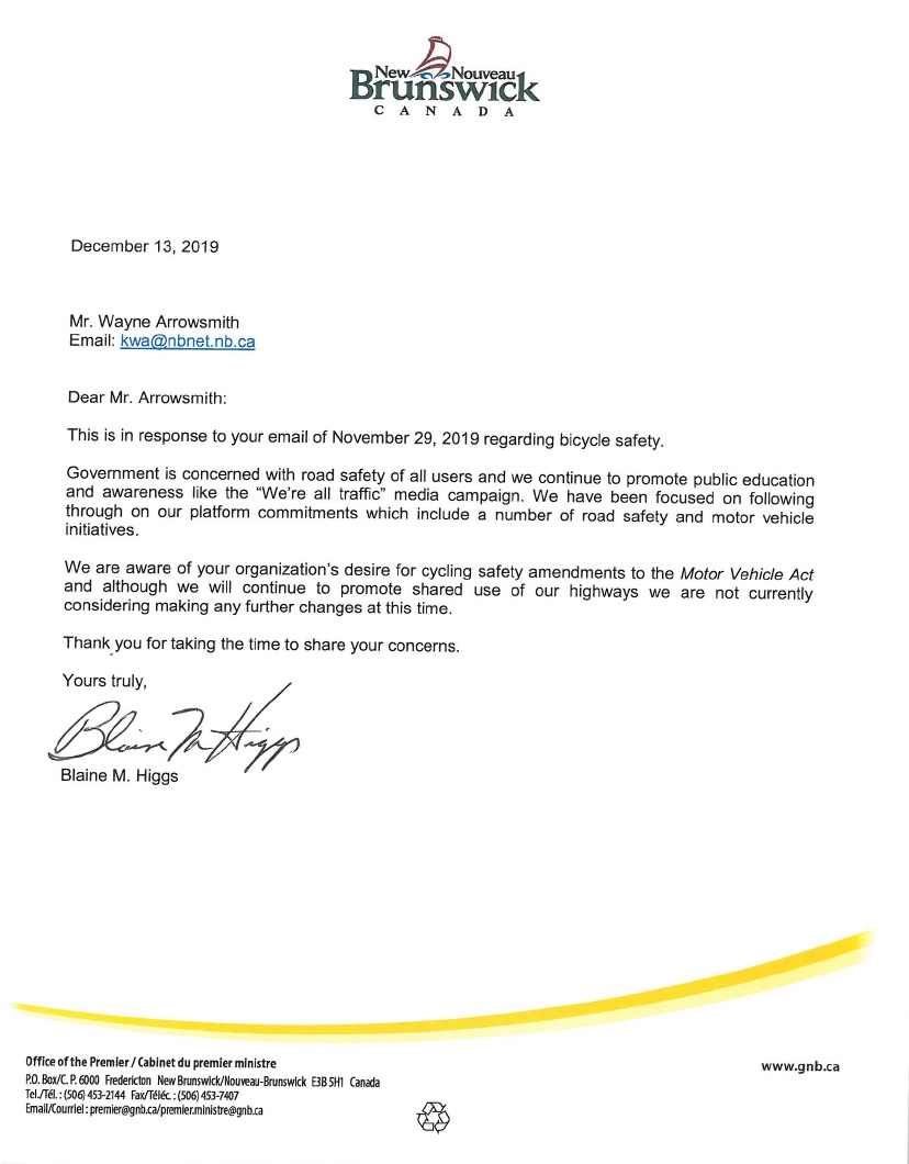 A letter sent to the working group by New Brunswick Premier Blaine Higgs.