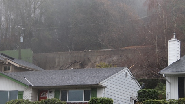 The scene of a small landslide in a North Burnaby neighbourhood on Thursday, Jan. 23, 2020.