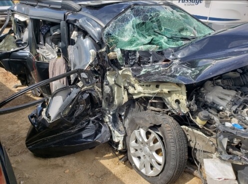 The family\’s mini-van after the crash.